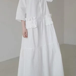 Loose Falbala Split-Joint Half Sleeve Long Dress