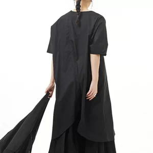 Casual Loose Solid Color V-neck Pockets Half Sleeve Dress