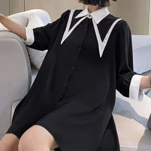 Bohemian Black Patchwork Cotton Button Summer Robe Dresses