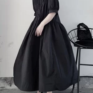 Elegant Loose Solid Color O-neck Irregular Folds Half Sleeve Dress