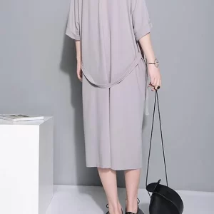 Beautiful Grey Half Sleeve Long Summer Chiffon Dress