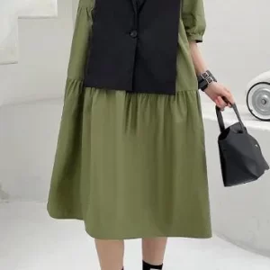 Grass Green Detachable Vest Dress Two Piece Suit