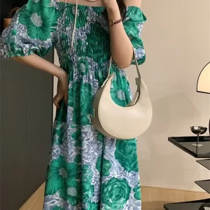 Boho Off Shoulder Flowers Lantern Sleeve Dress