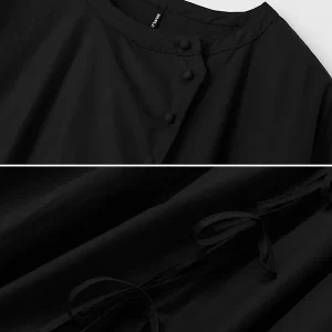 Vintage Round-Neck Loose Black Midi Dress